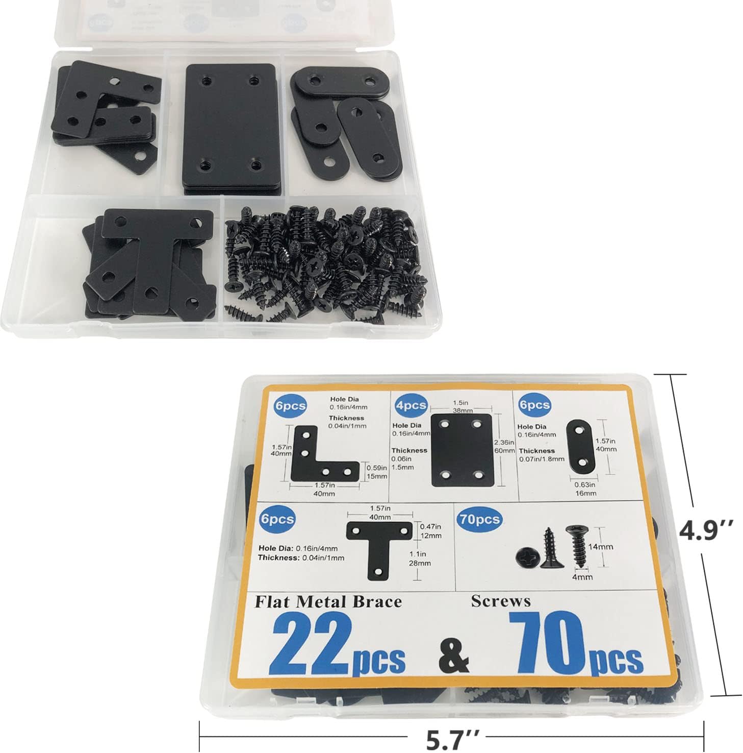 Paquete de 22 soportes rectos de acero inoxidable de acero inoxidable, soportes rectos de esquina recta, placas rectas de metal con tornillos