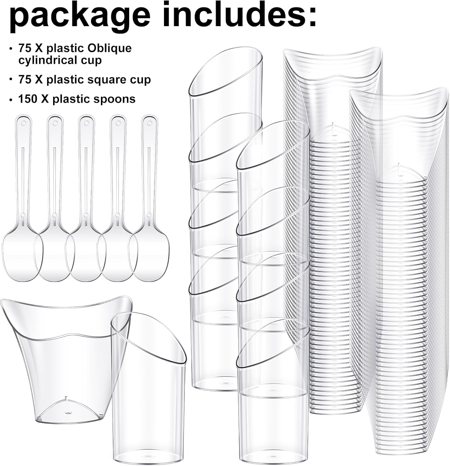 Funtery Paquete de 300 mini tazas de postre con cucharas de plástico transparente Parfait taza redonda inclinada para postres tiradores de postres