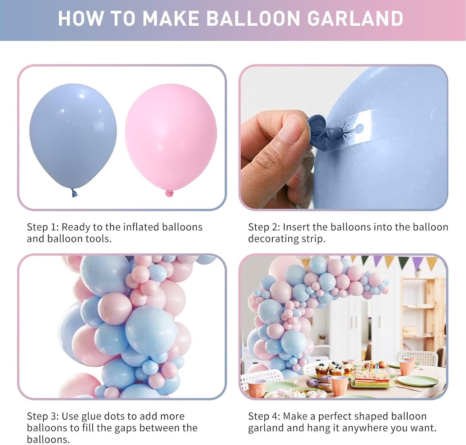 Kit de arco de globos rosa y azul, 100 piezas de guirnalda de globos azul claro y rosa macarrón para revelación de género, globos de diferentes
