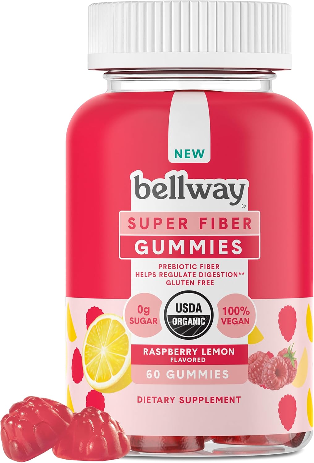 Bellway Gomitas súper fibra para adultos, suplemento de fibra orgánica sin azúcar, con 0.14 oz de fibra por porción, fibra prebiótica de raíz de