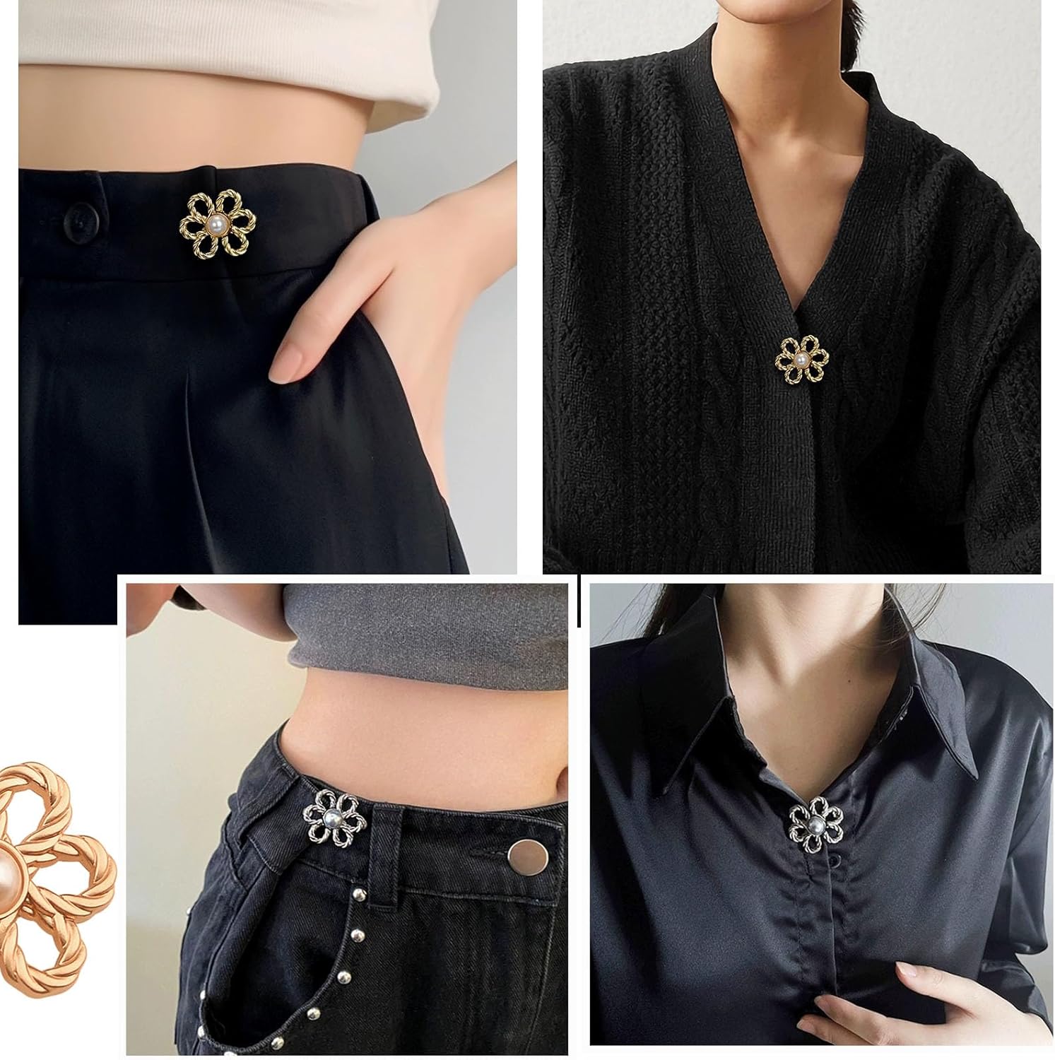 8 juegos de pantalones de mezclilla con botones y cintura ajustable, sin coser y sin herramientas, hebillas decorativas desmontables para la
