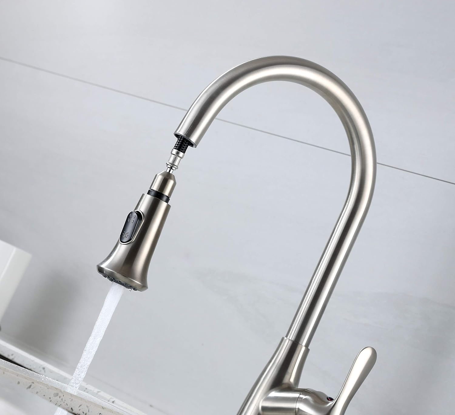Llave de fregadero la cocina de una sola asa desplegable, F-058-SS
