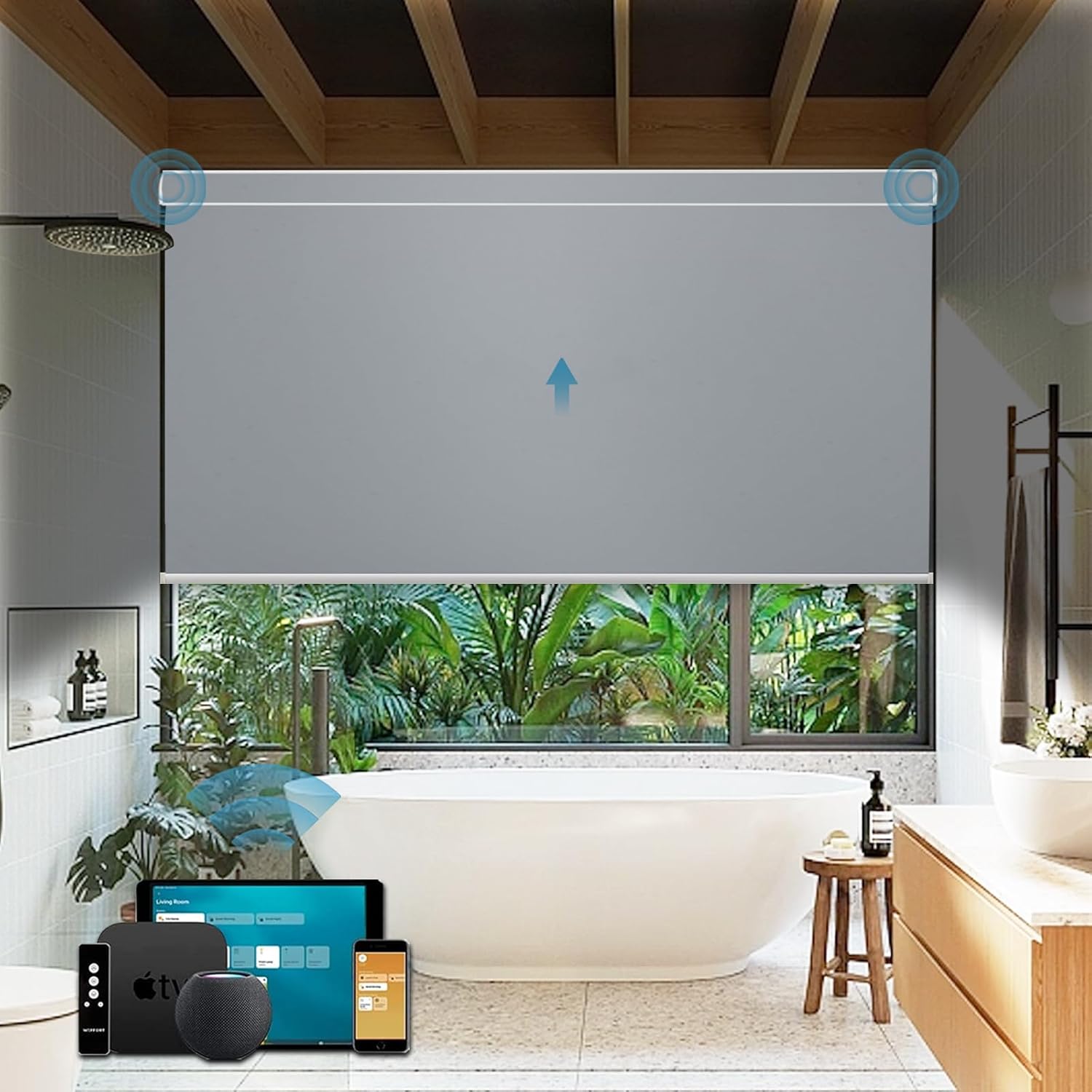WEFFORT Persianas motorizadas, persianas inteligentes con control remoto, persianas enrollables 100 % opacas, funcionan con Google Assistant, Apple