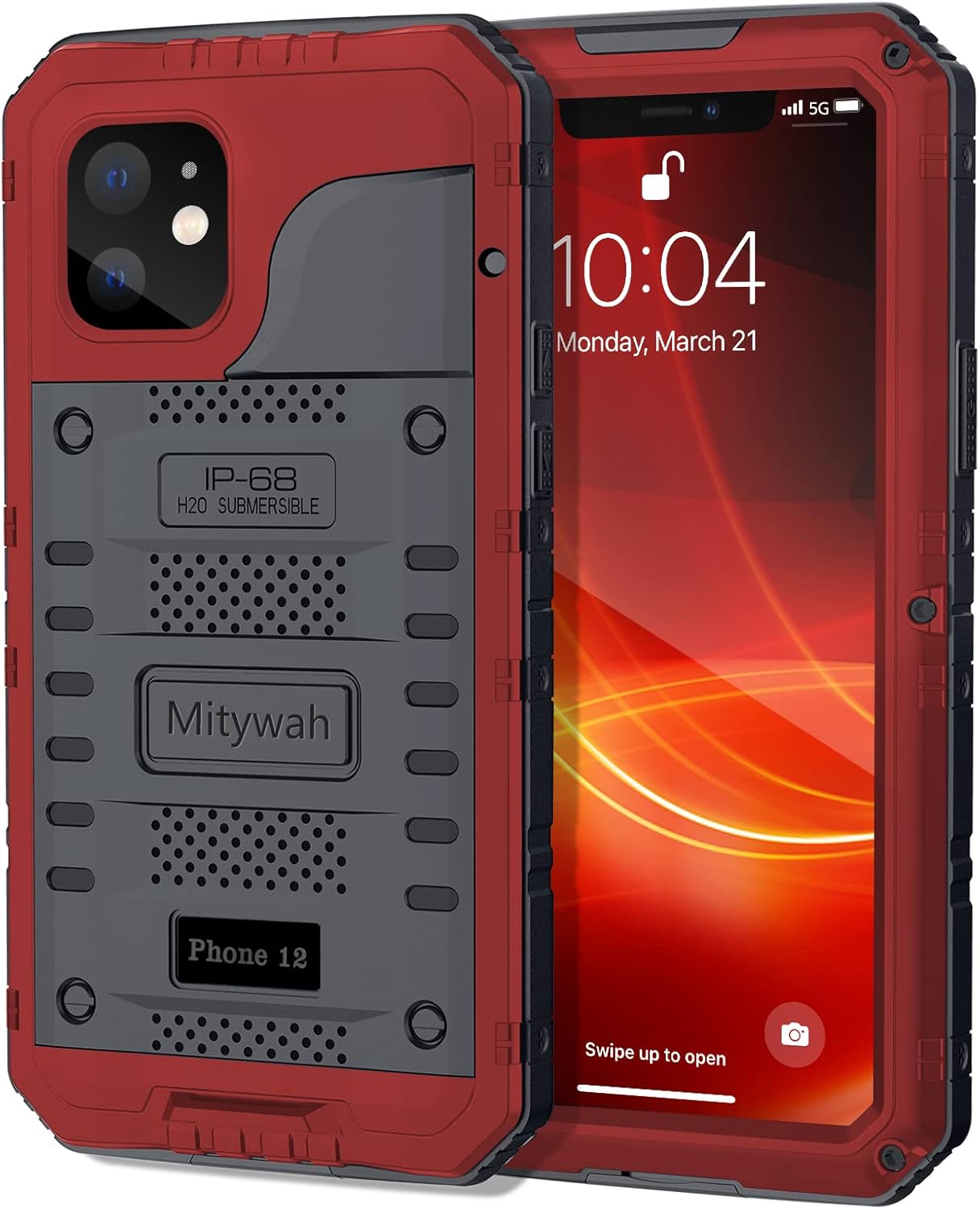 Mitywah Funda impermeable para iPhone 12, resistente a prueba de golpes con protector de pantalla integrado, carcasa de metal protectora submarina