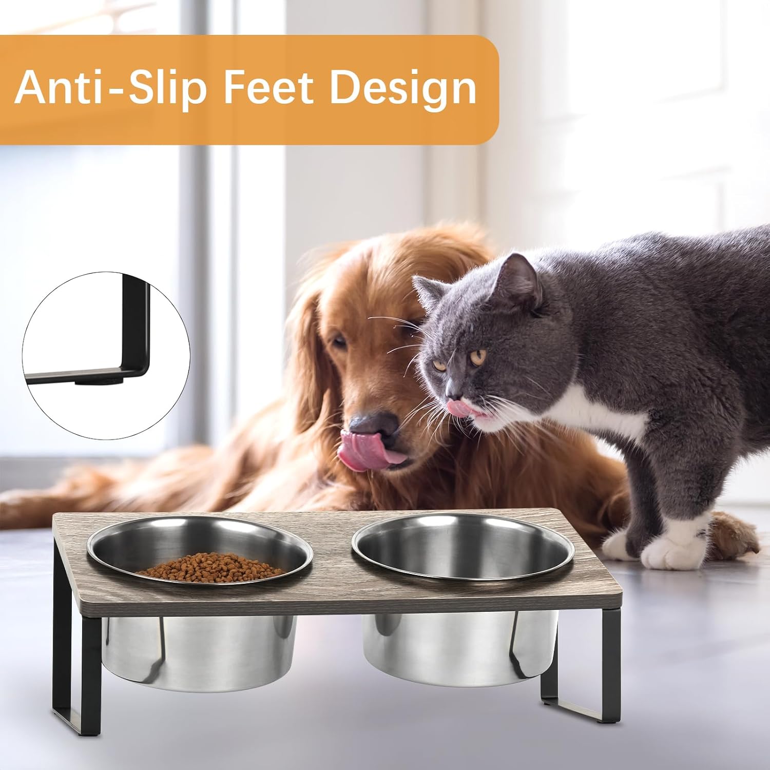 Cuencos elevados para perros, comedero elevado para mascotas para perros pequeños, cuenco elevado para gatos con 2 platos de acero inoxidable,
