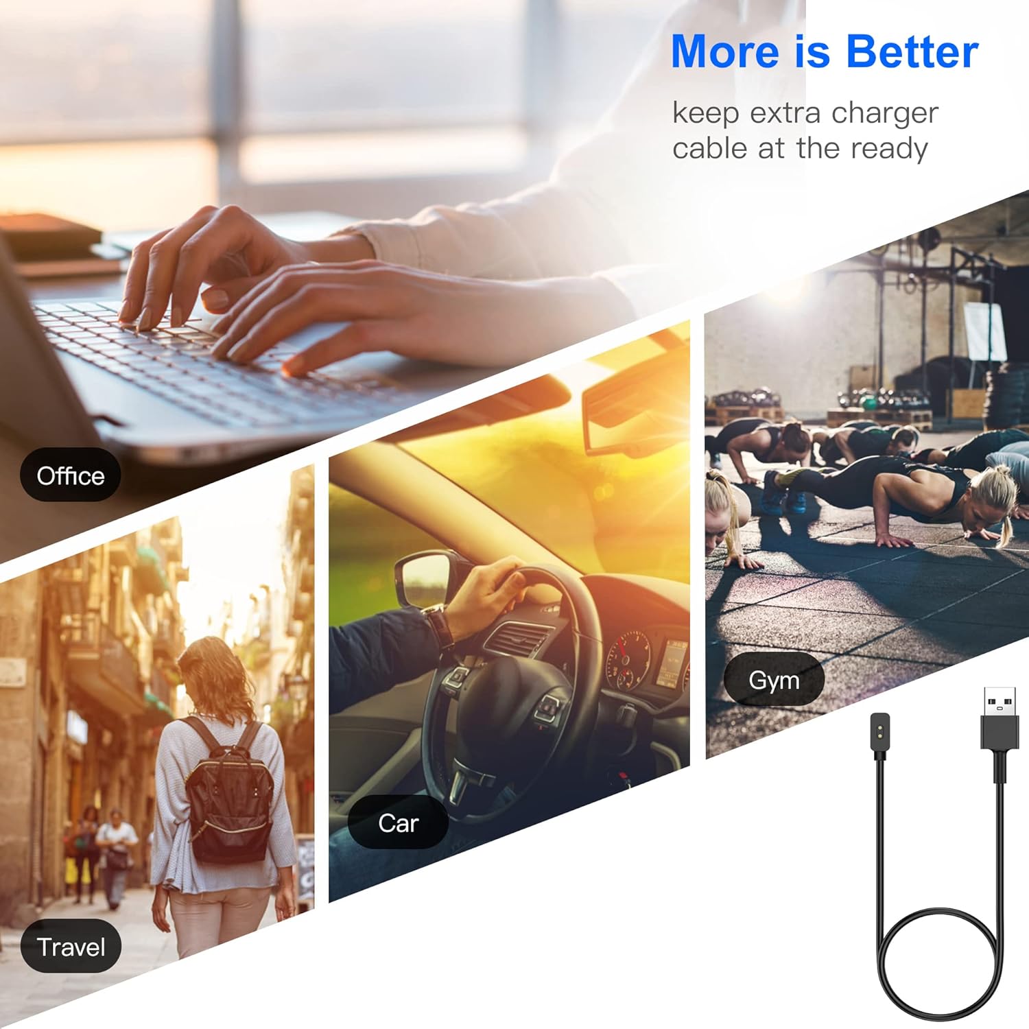 Lettou Cable de carga de repuesto para reloj inteligente Xiaomi-Mi-Band-8Redmi-Band-2 (negro, 1 unidad3.3 pies)