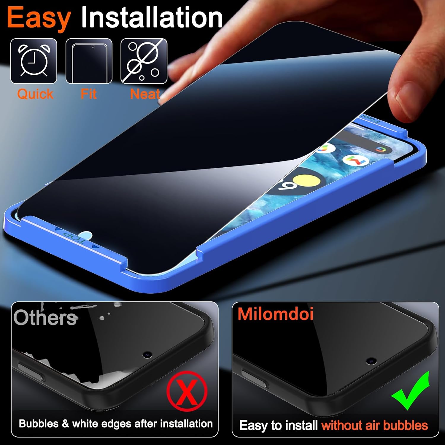 Milomdoi Paquete de 3 protectores de pantalla de privacidad para Apple Google Pixel 8 Pro con 3 protectores de lente de cámara de vidrio templado,