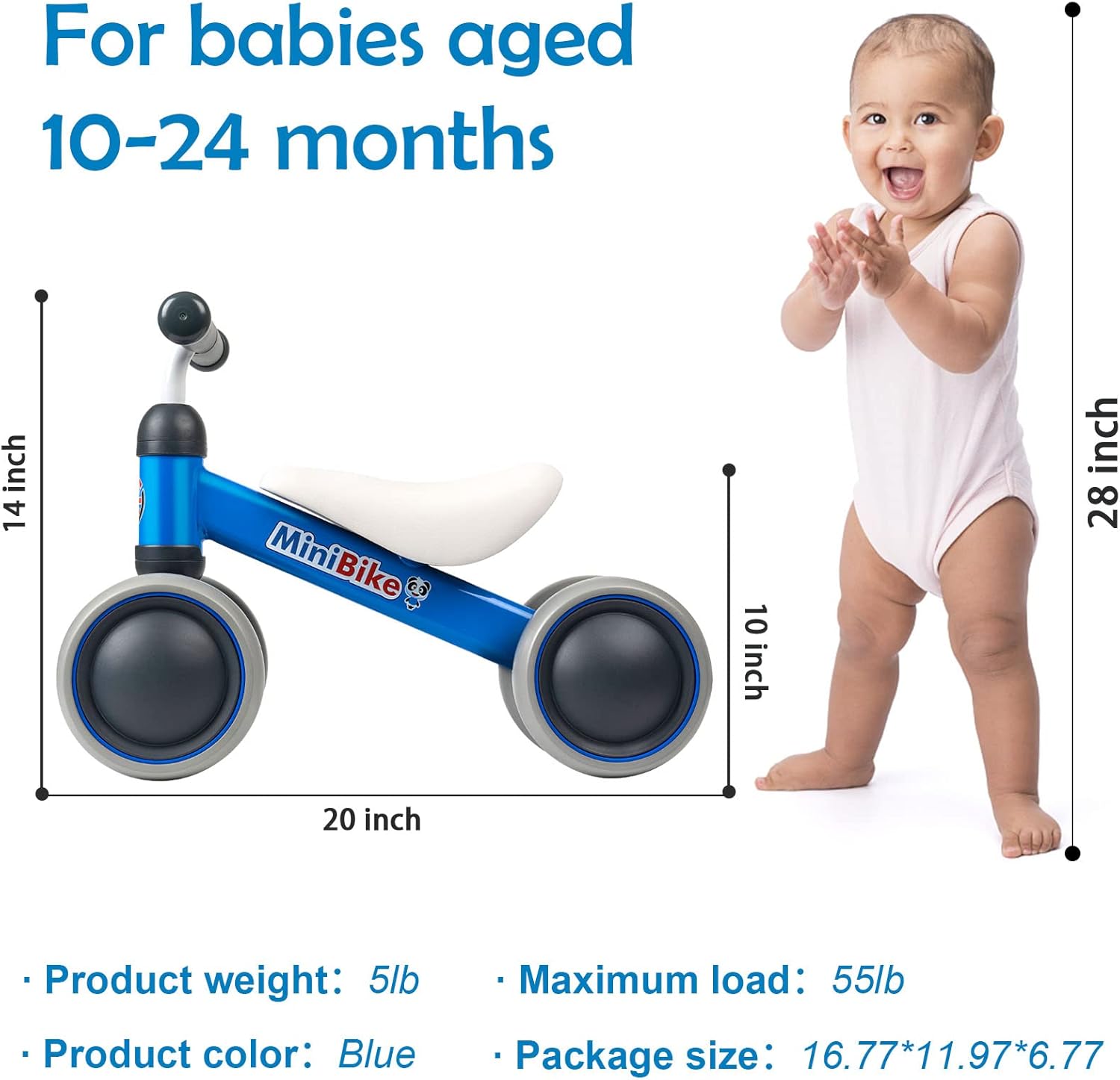 Bicicletas de equilibrio para niños de 10 a 24 meses, juguetes para niños y niñas de 1 año, bicicleta de 4 ruedas, sin pedales para niños pequeños,