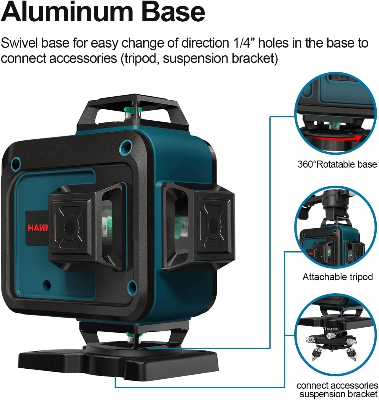 Nivel láser autonivelante de 131.2 ft, línea láser verde cruzada de 4 x 360, niveles láser de línea de modo de pulso, autonivelante horizontal y