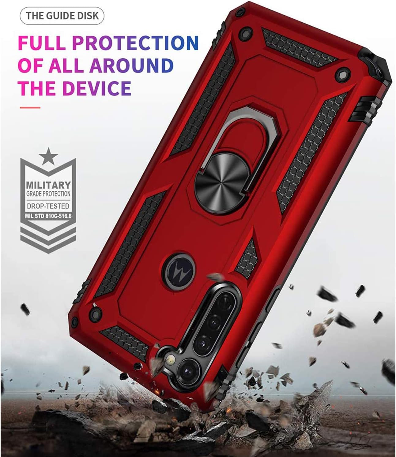 TJS Funda compatible con Motorola Moto G Stylus 2020, con protector de pantalla de vidrio templado, resistente a los impactos, anillo de metal,