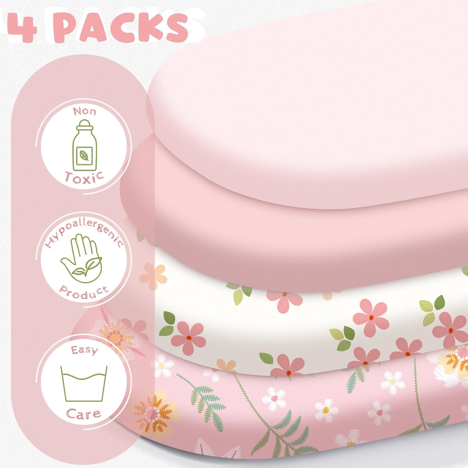Juego de 4 sábanas para moisés de bebé, suaves y ajustables para bebés, niños y niñas, de algodón suave, bohemio, flores, funda de moisés, segura y