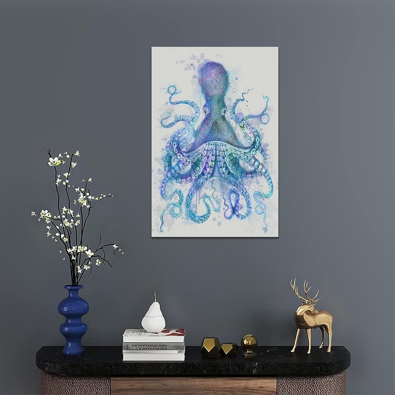 Lienzo de pulpo azul océano, impresiones artísticas para pared, cuadros de animales marinos, vida marina, arte enmarcado, decoración del hogar para