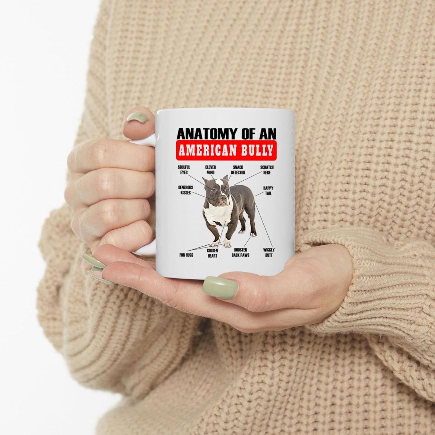 Lovesout Taza de café con diseño de anatomía de matón americano, color marrón divertido, taza de cerámica blanca de 11 onzas