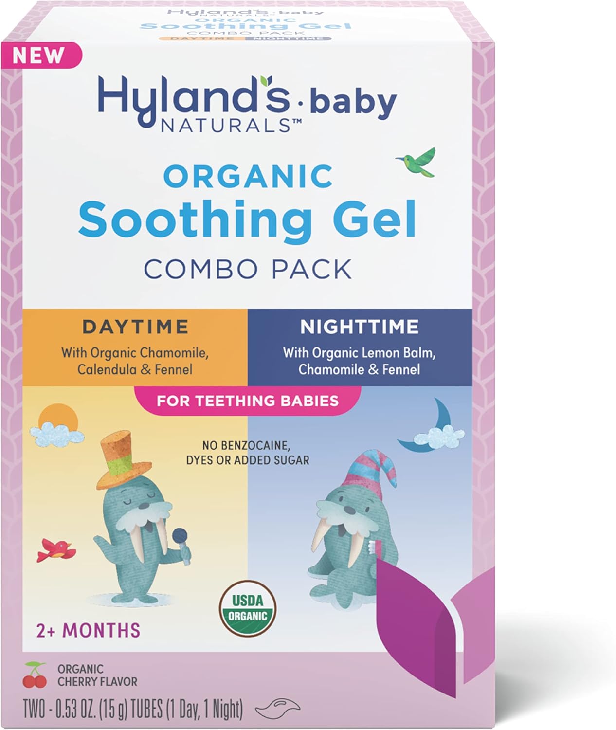 Hyland’s Naturals Baby – Paquete combinado de gel calmante orgánico de díanoche, alivio natural de las molestias orales, irritabilidad e hinchazón,