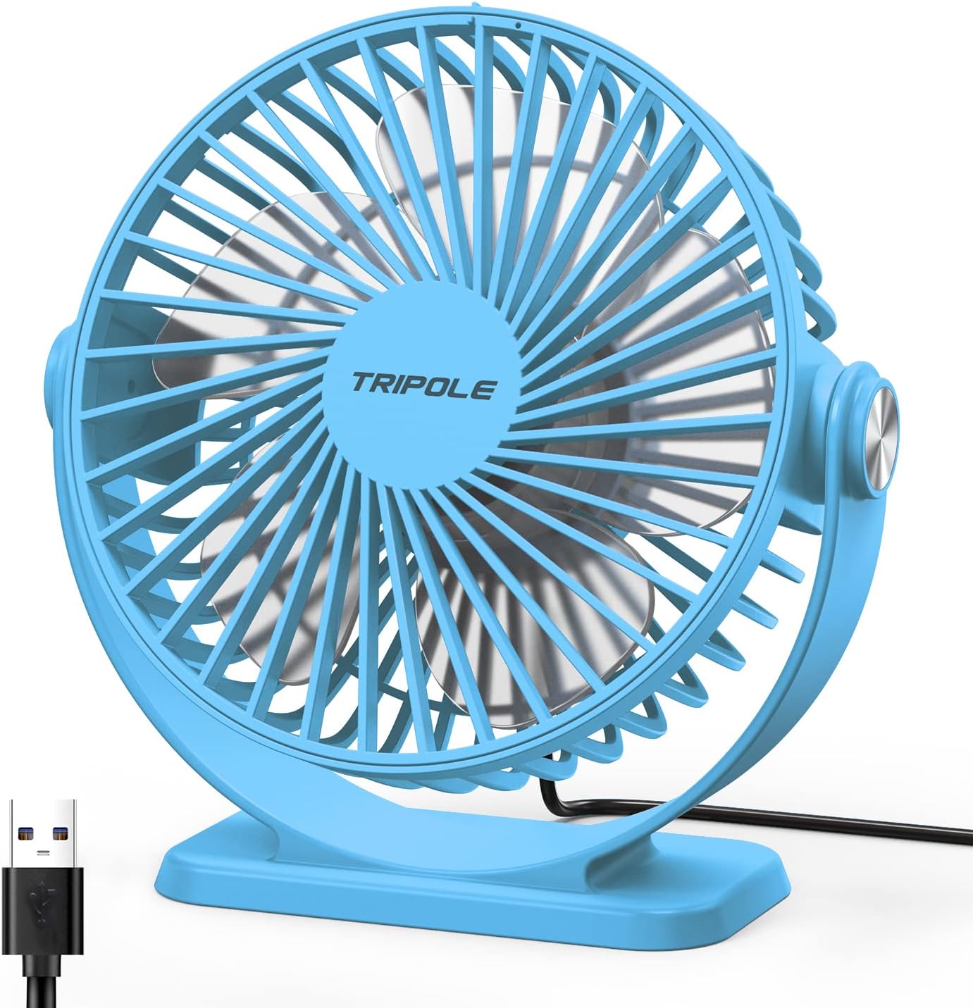 TriPole Ventilador de escritorio alimentado por USB, pequeño ventilador personal de 3 velocidades, mini ventilador de flujo de aire fuerte, rotación