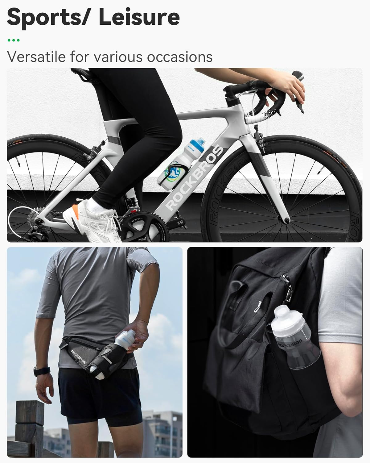 ROCKBROS Botella de agua para ciclismo, botella de agua deportiva de 20 a 25 onzas, sin BPA