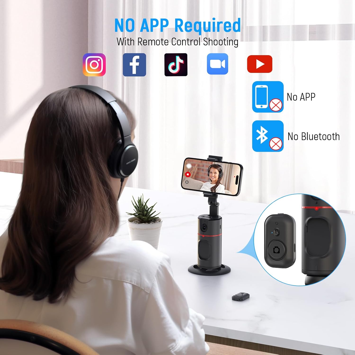 Trípode de seguimiento facial automático con luces de llenado, no requiere aplicación, soporte de cámara de teléfono con rotación de 360 con control