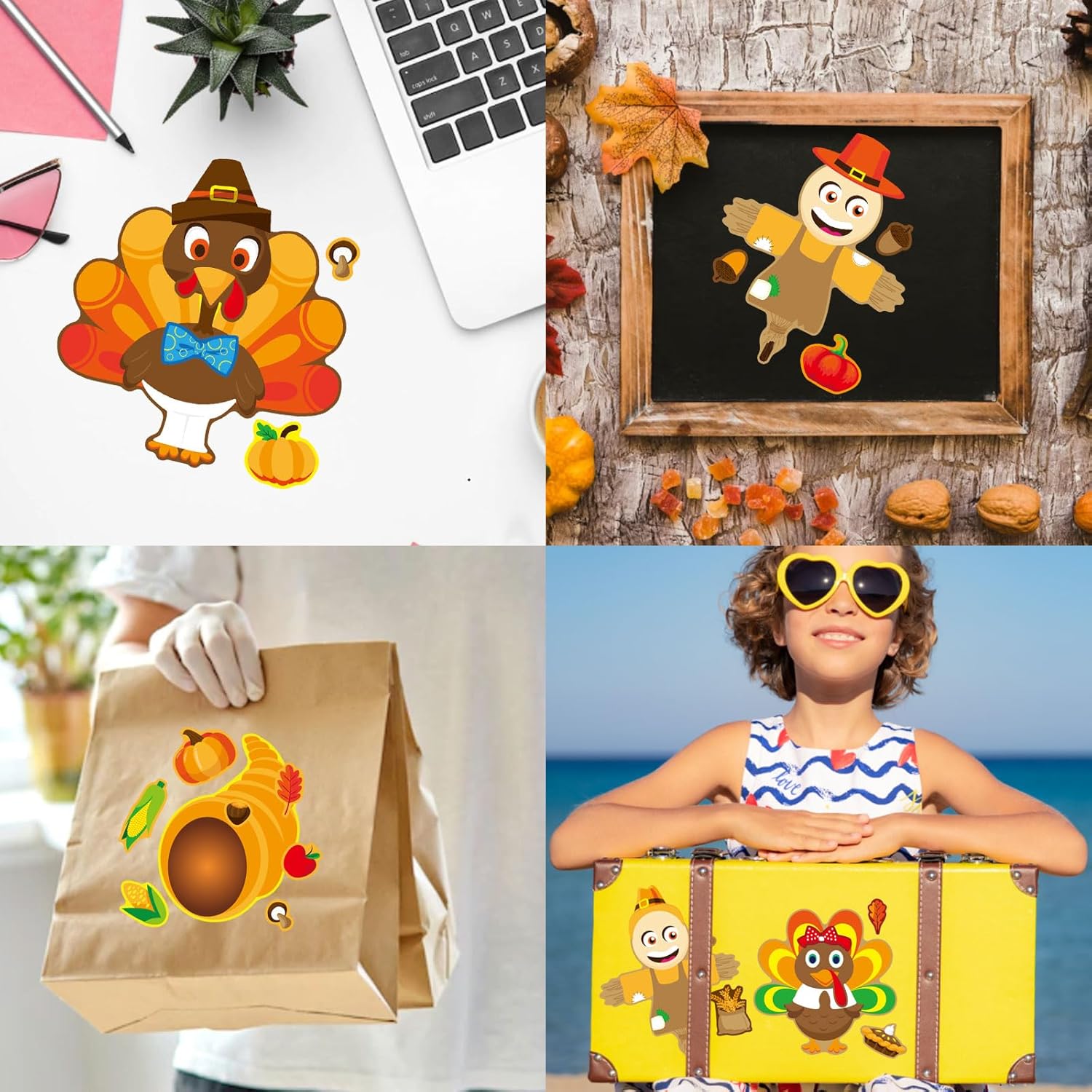 Calcomanías de Acción de Gracias para niños, 40 hojas de calcomanías de cara de pavo, regalos de fiesta de Acción de Gracias, suministros de juegos