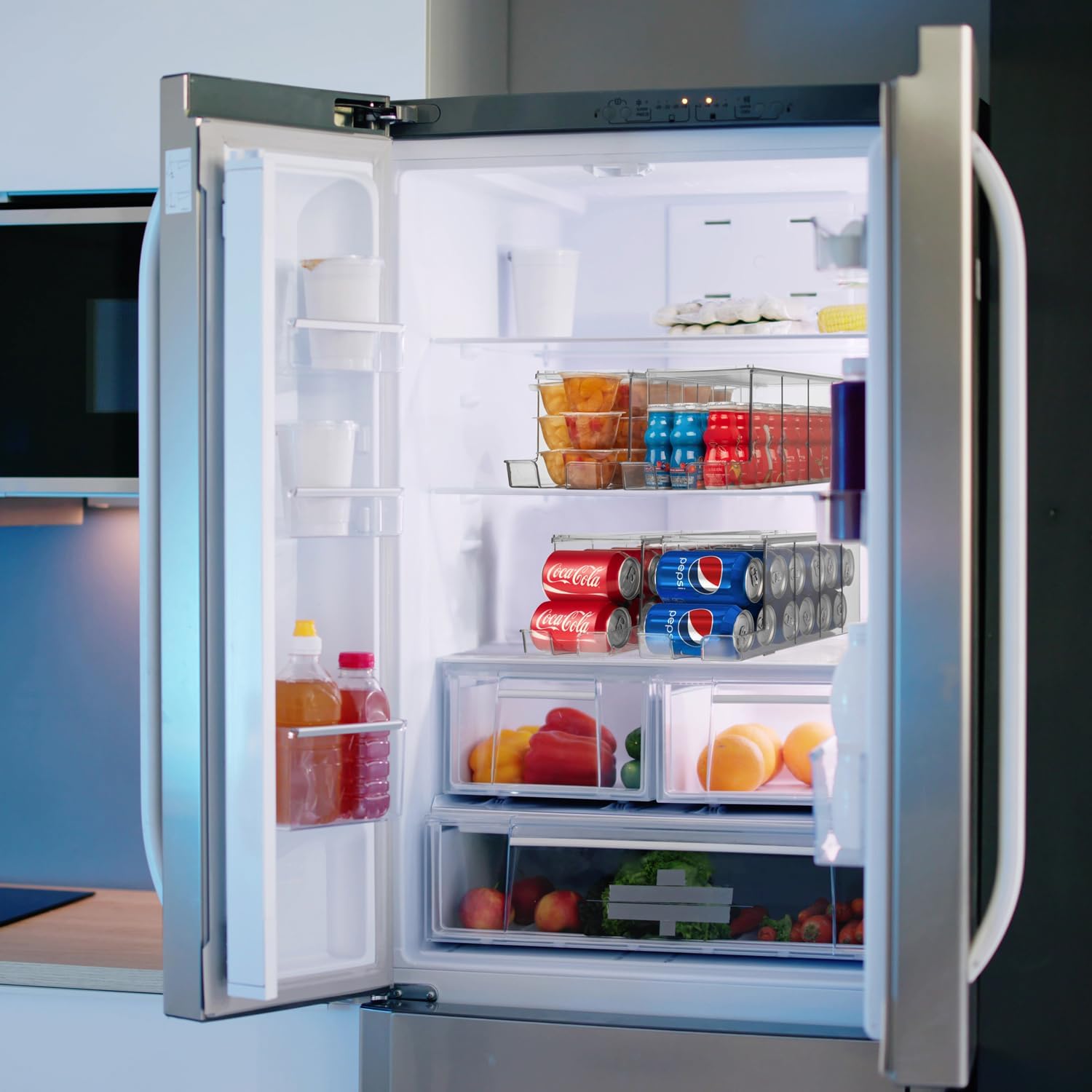 ClearSpace Organizador de bebidas para refrigerador y dispensador de latas de refrescos, organización de refrigerador y organizador de latas para