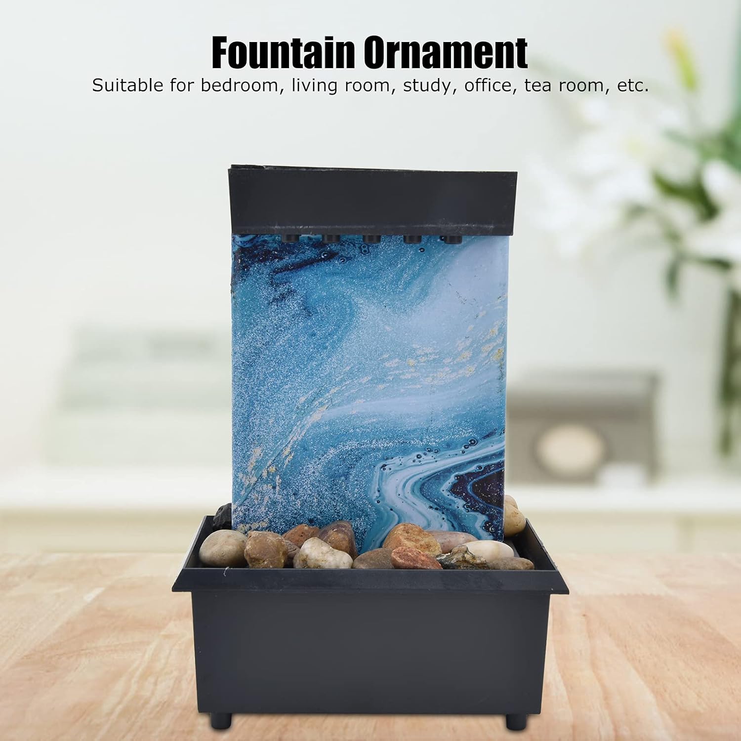 Fuente de mesa LED, fuente de agua de mármol USB de 3 V, fuente de mesa LED con piedras para decoración de mesa de oficina en casa