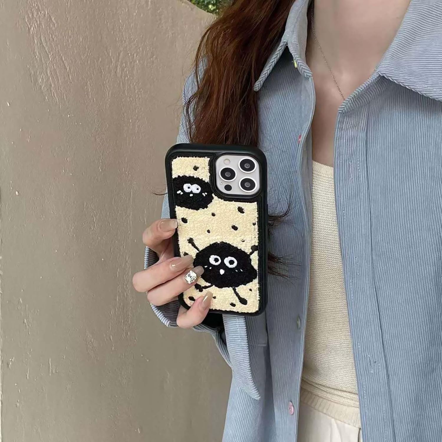 Cartoon Phone Case for iPhone 14 Pro Cute Design,Embroidery Briquettes Case for iPhone 14 Pro Funny Fluffy Back,Kawaii Girly Wired Case for iPhone