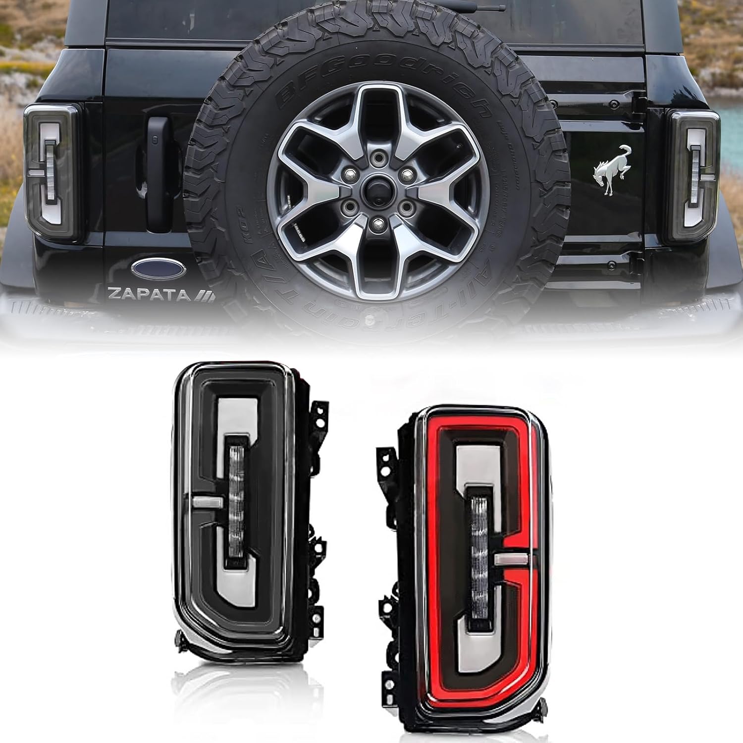 Mabett Luces traseras LED para Ford Bronco, luces de cola halógenasLED de 24 puertas 2021 2022 2023 2024, par de luces traseras mejoradas, lámparas