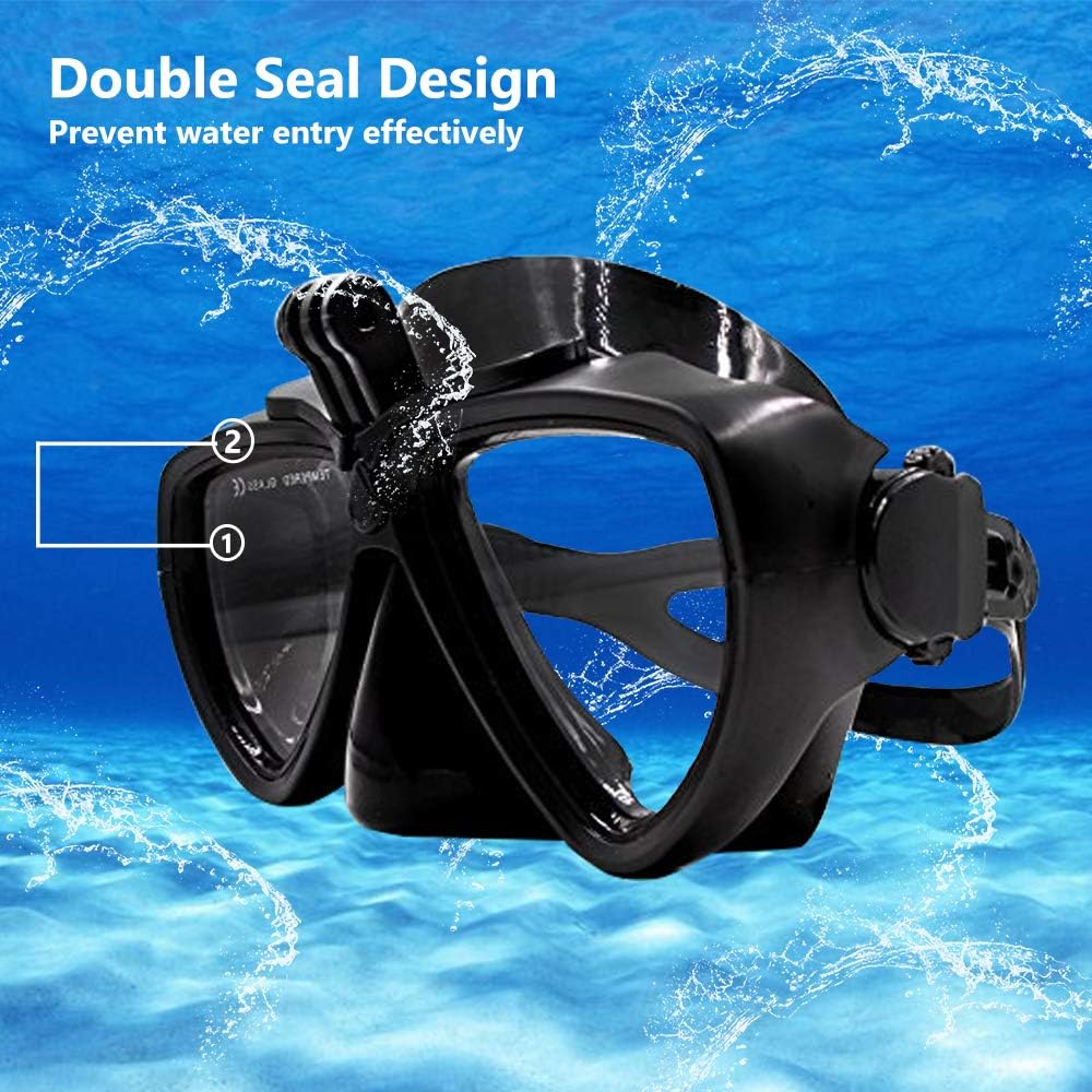 Action Cameras – Juego de esnórquel de silicona para buceo con parte superior seca, máscara panorámica de buceo de vidrio templado con pieza de boca