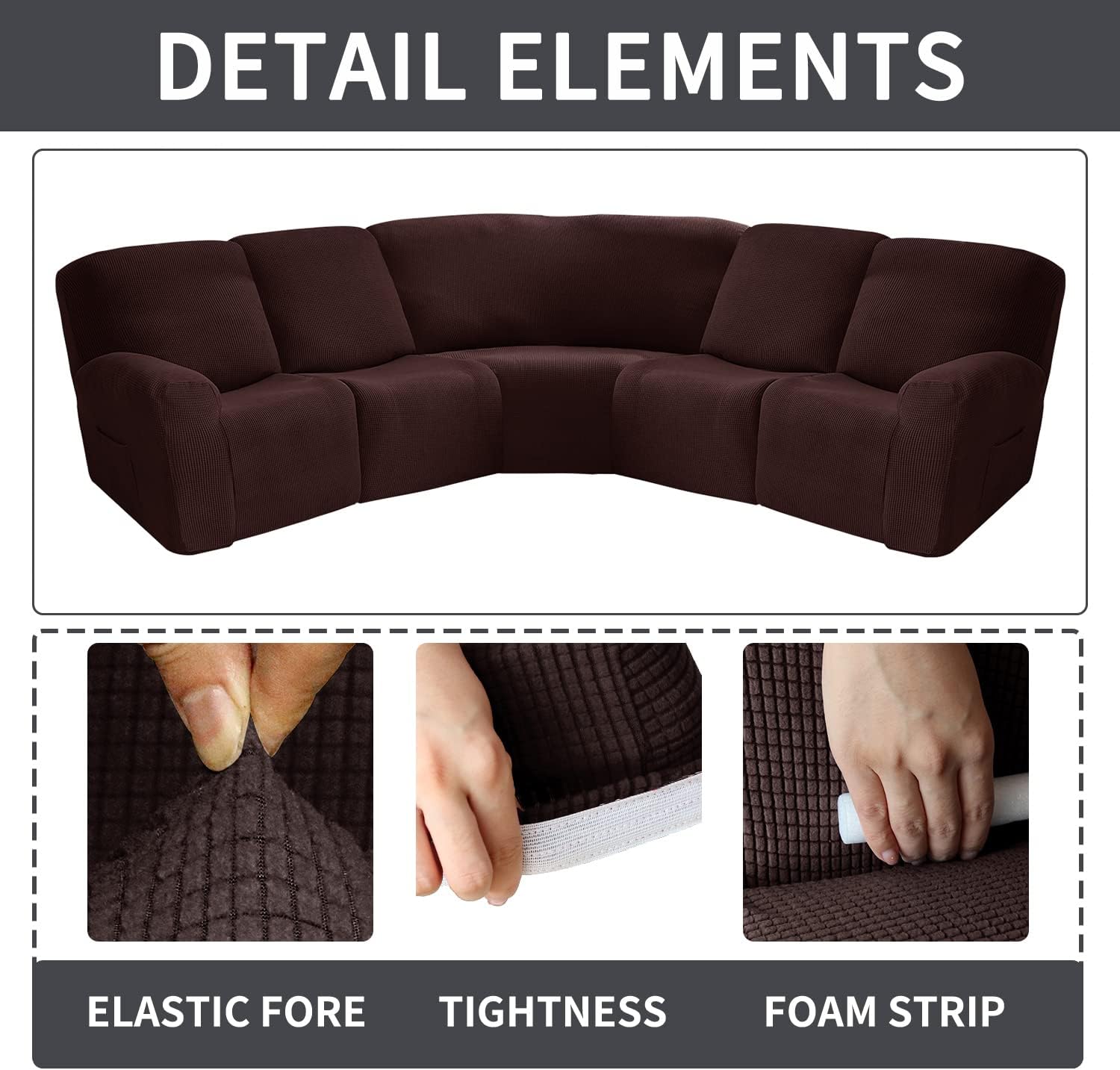 Fundas para sofá reclinable seccional de 5 asientos, 4 plazas y 1 asiento esquinero, funda elástica para sofá reclinable reclinable en forma de L,