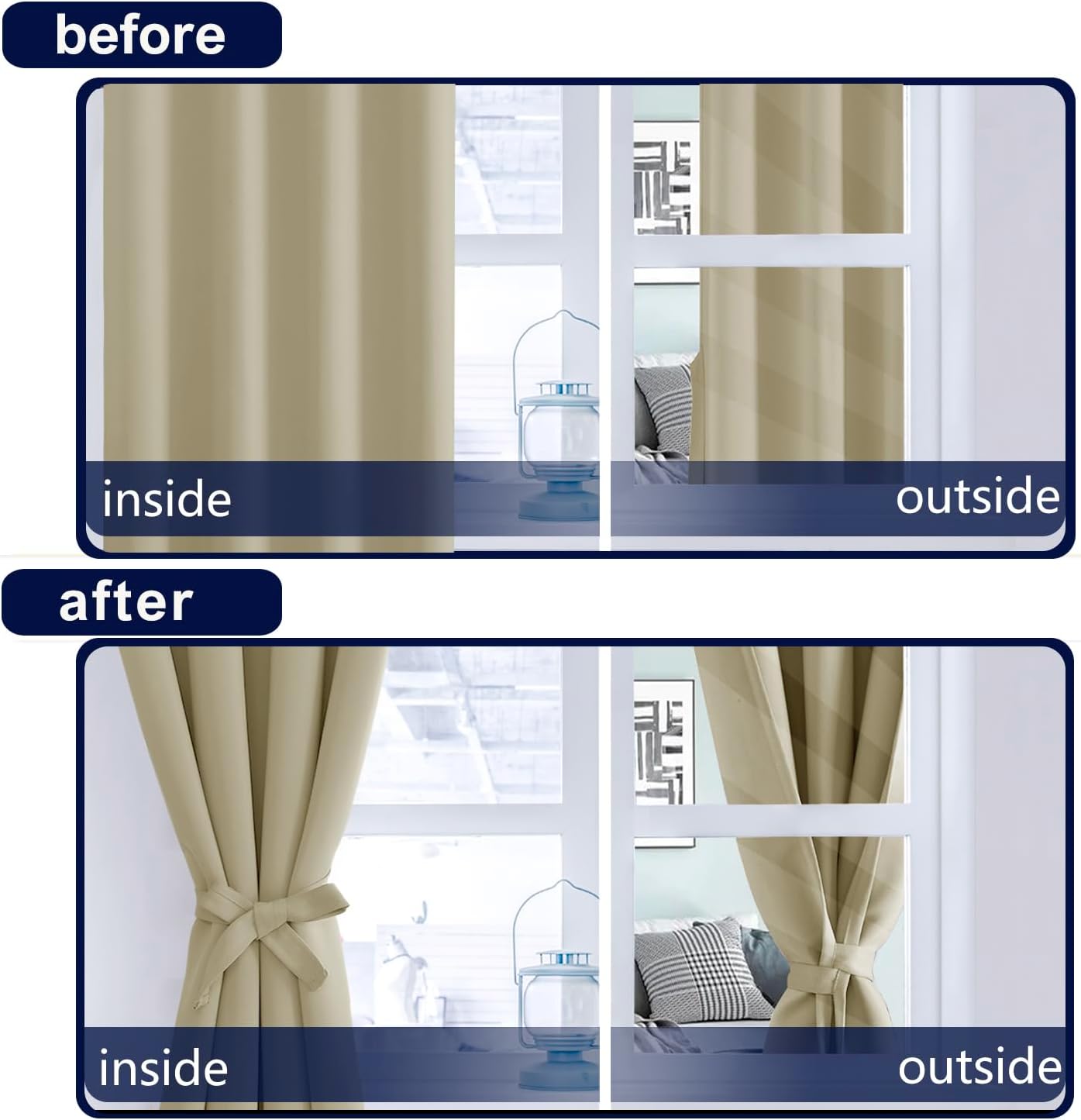 Hiasan Cortinas opacas de 72 pulgadas de largo para dormitorio, con aislamiento térmico, bolsillo para barra y pestañas traseras para sala de estar,