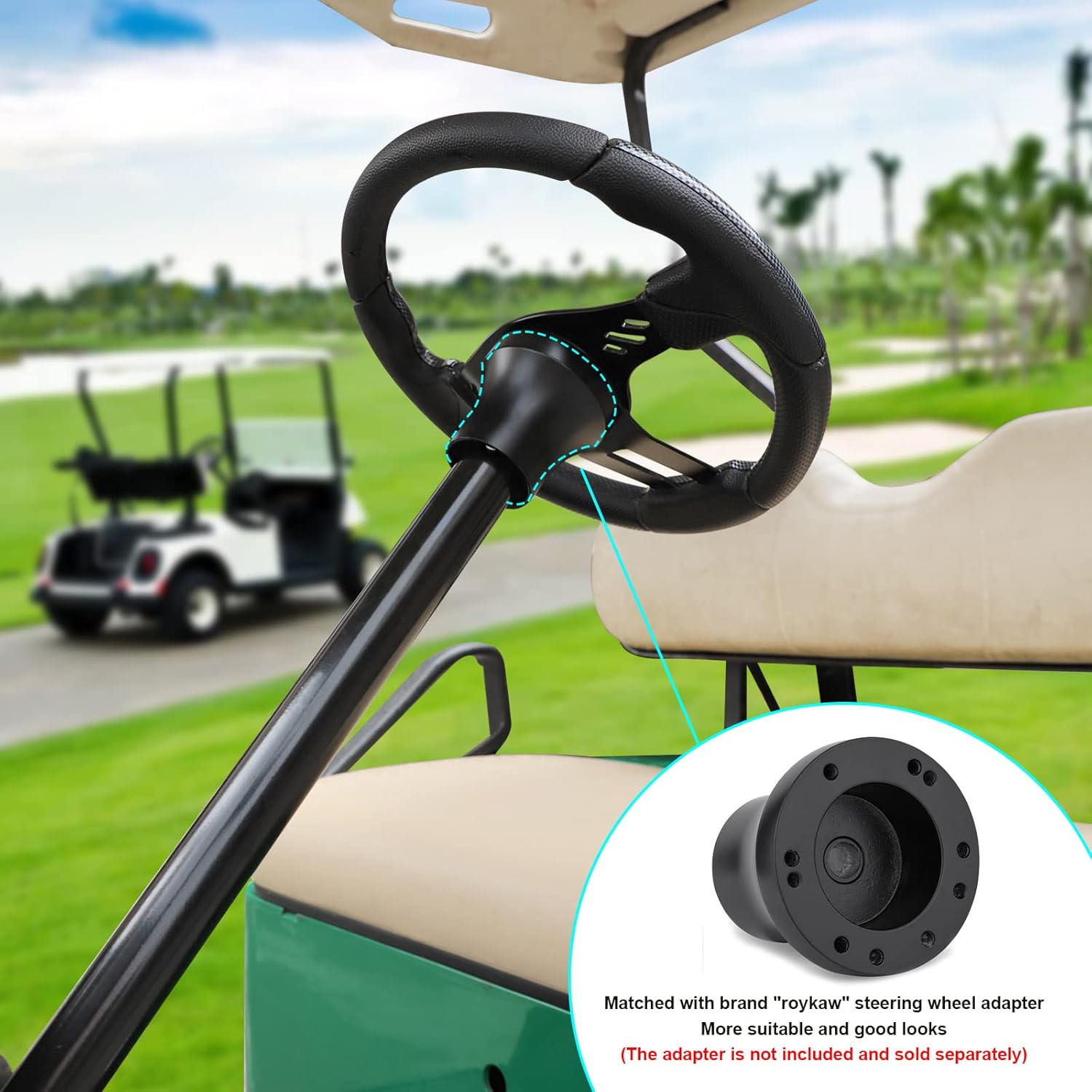 Roykaw Golf Cart Steering Wheel Compatible with EZGO TXTRXV, Club Car DSPrecedentTempo, Yamaha and Most Golf Cart Models