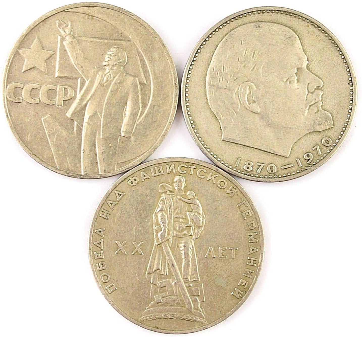 3 X URSS Rusia Soviética Conmemorativa 1 Rublo Monedas Conjunto Lenin Cabeza y Mano, Soldado