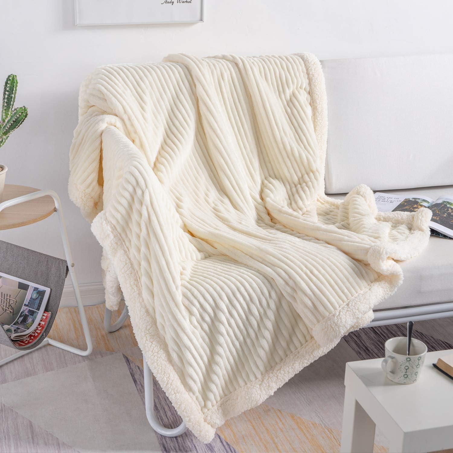 DISSA – Manta de tela polar sherpa, suave y mullida, cálida y acogedora, ideal para todas las estaciones, para sofá, cama, sillón