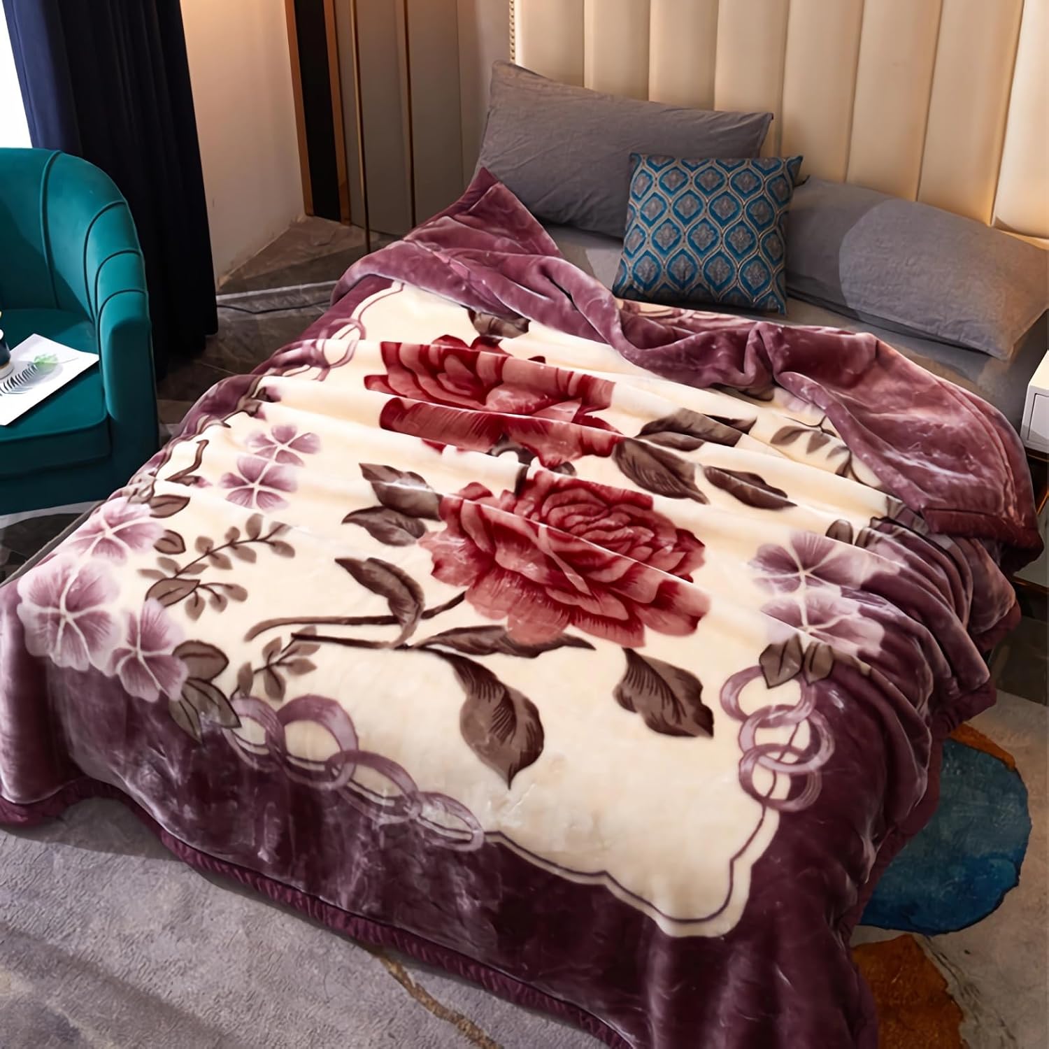 MODUSKYE Mantas de visón, felpa coreana pesada de 5.5 libras, 2 capas de 59 x 78 pulgadas, mantas gruesas tamaño matrimonial, Raschel Sliky, manta