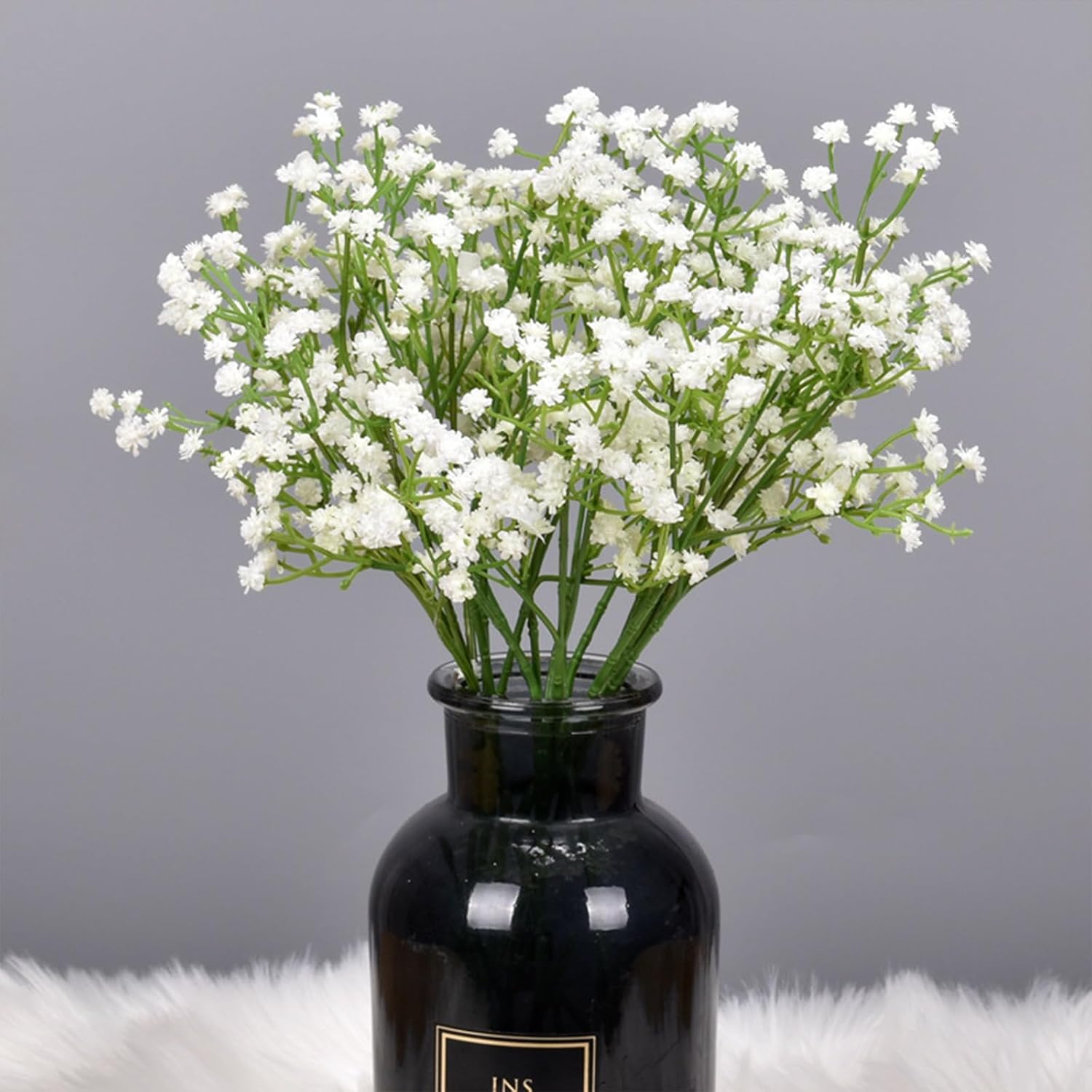 24 flores artificiales de aliento de bebé, flores de tacto real, ramo de flores falsas para bodas y decoración del hogar (blanco)
