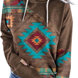Sudadera tribal azteca occidental para mujer, diseño étnico, geométrico, vintage, ajustado, manga larga, recortada Sudadera tribal azteca occidental para mujer, diseño étnico, geométrico, vintage, ajustado, manga larga, recortada