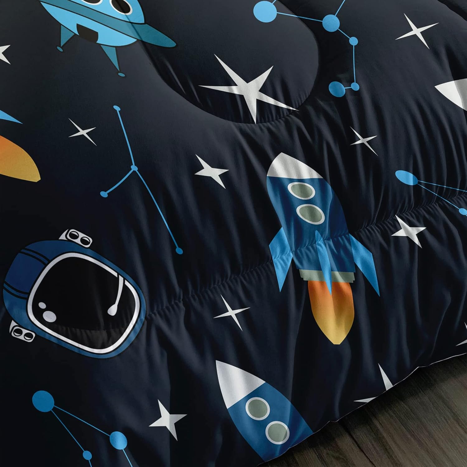BailiPromise Juego de edredón de tamaño individual, diseño de cielo estrellado, diseño de espacio exterior, dibujos animados, para niños y niñas, 1