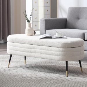 Shunzhi Banco de almacenamiento moderno para dormitorio, banco otomano tapizado de piel sintética, banco otomano con patas de metal para sala de Shunzhi Banco de almacenamiento moderno para dormitorio, banco otomano tapizado de piel sintética, banco otomano con patas de metal para sala de