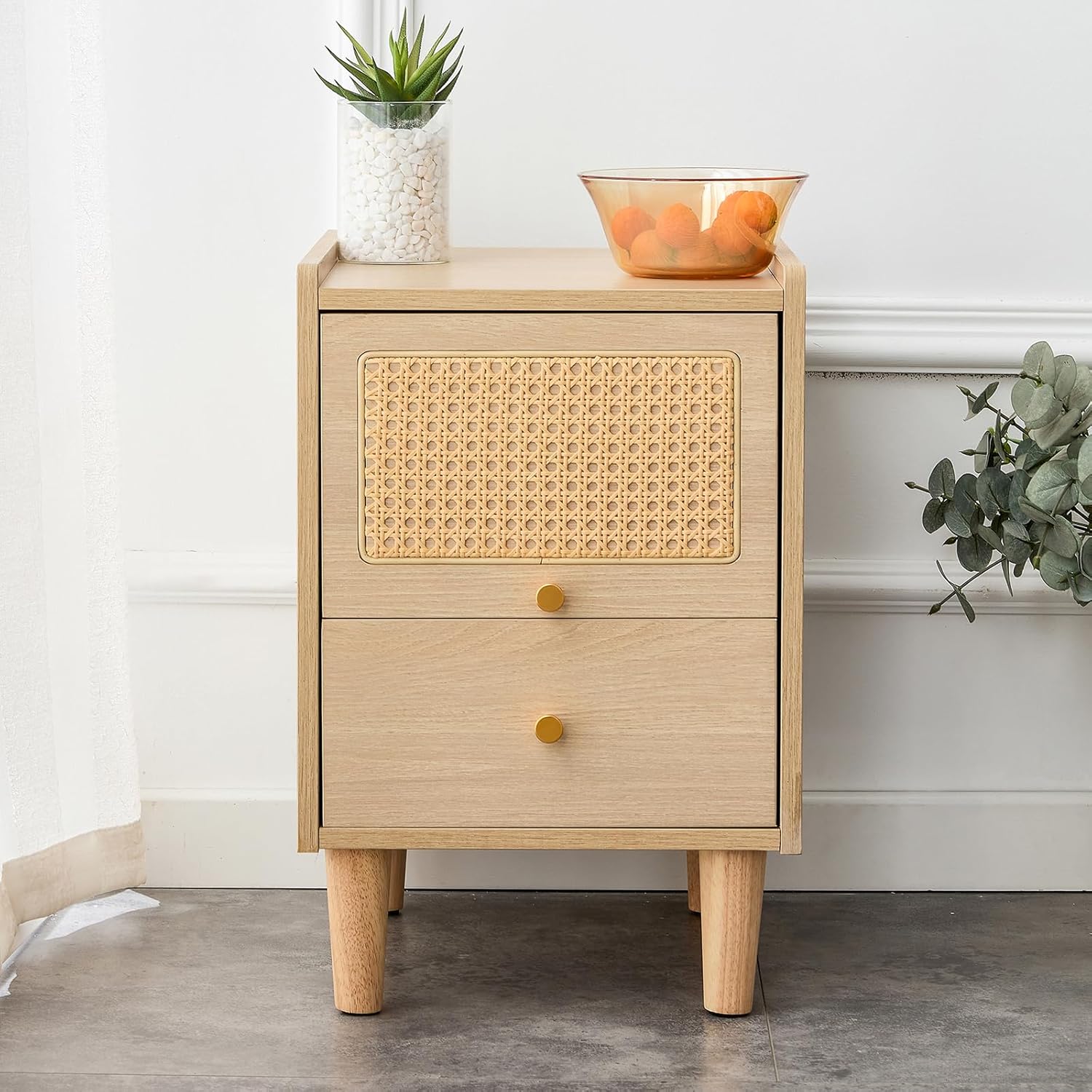Mesita de noche de ratán con cajones de almacenamiento, muebles de noche simples y modernos, mesita de noche, mesa auxiliar para dormitorio, porche,