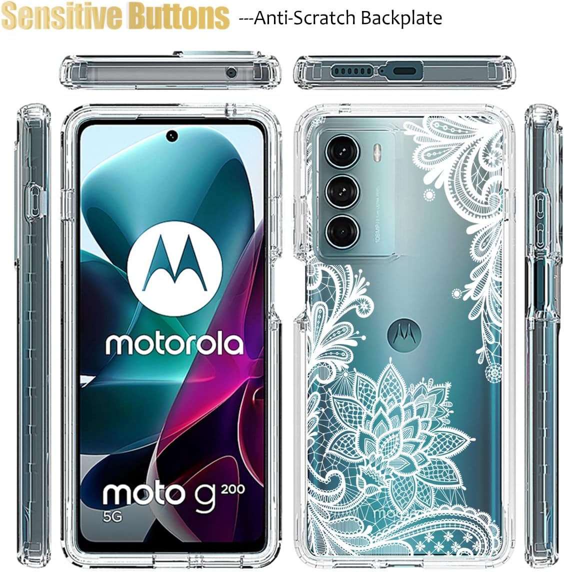 Yodueiv Funda para Moto G200, Moto Edge S30 XT2175-2 con protector de pantalla de vidrio templado, funda protectora de cuerpo completo con bonito