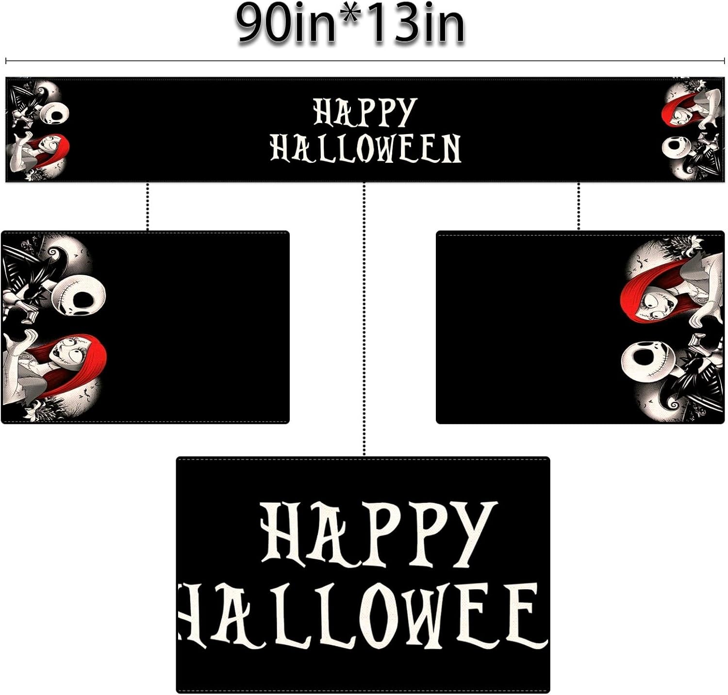 Sunwer Camino de mesa Happy Halloween The Nightmare Before Christmas Jack and Sally Party para interiores y exteriores, decoración para el hogar,