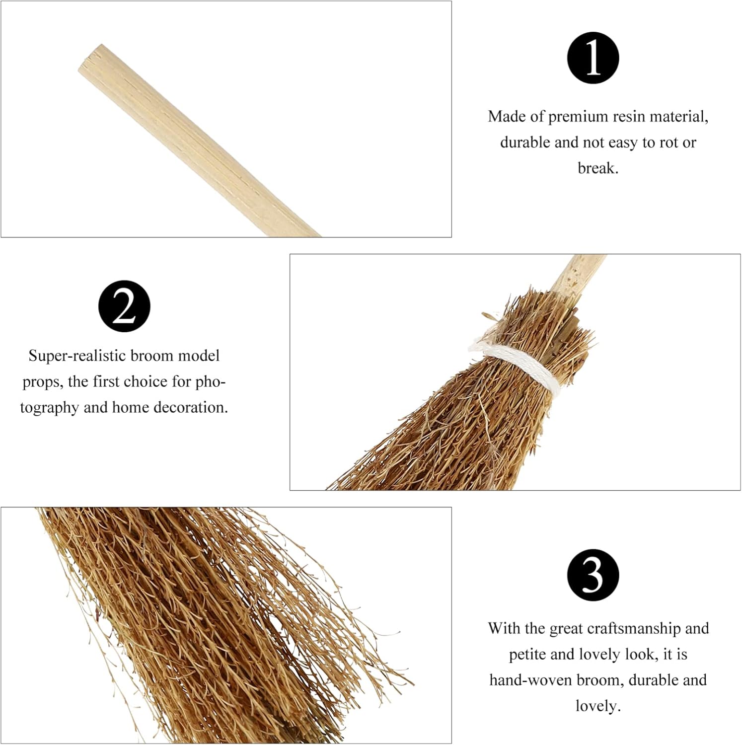 Toyvian Escoba batidora para casa de muñecas, escoba en miniatura, escoba de apoyo de brujas, decoración para colgar disfraces de escoba, accesorios