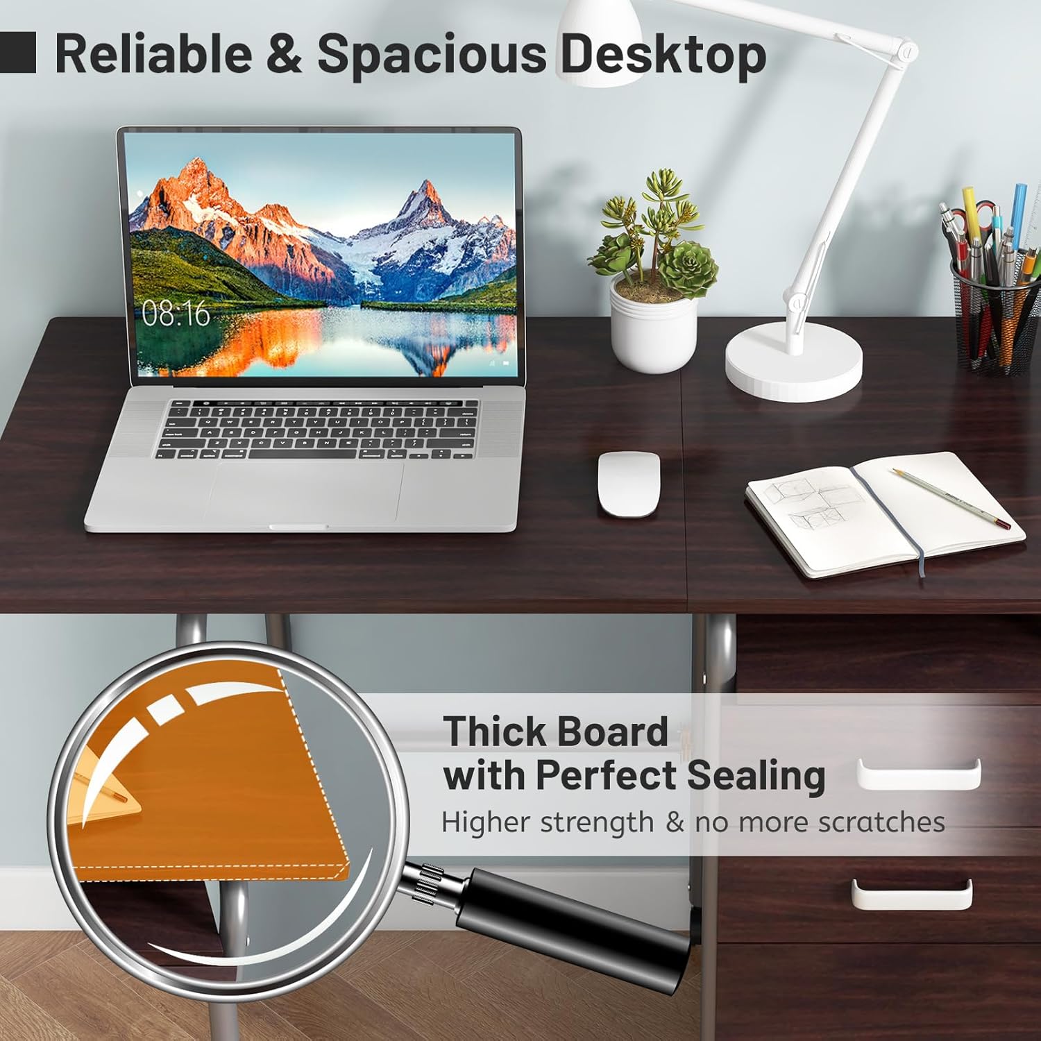 Giantex Escritorio plegable para espacio pequeño, escritorio de oficina en casa rodante con 3 cajones y ruedas universales con cerradura, escritorio