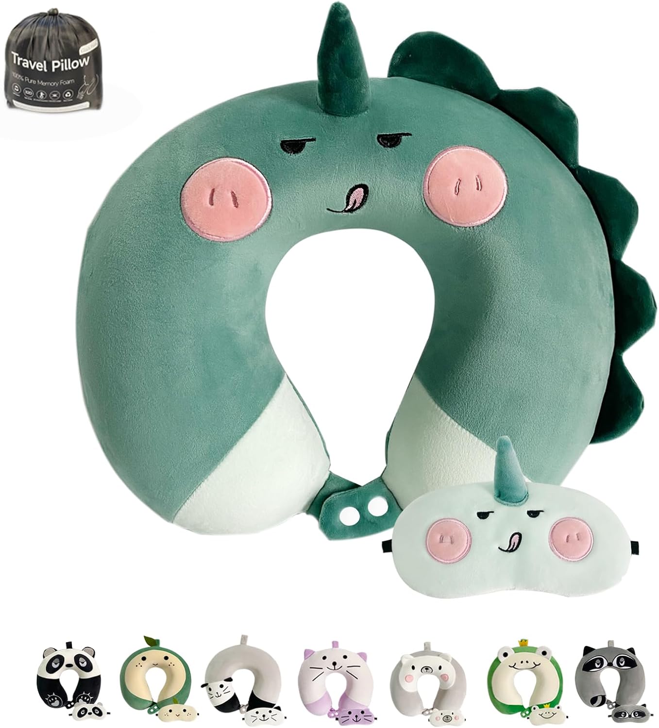 Gluck Plants Almohada de cuello de viaje para niños y adultos con máscara de ojos, soporte de cuello, almohadas de animales en forma de U para