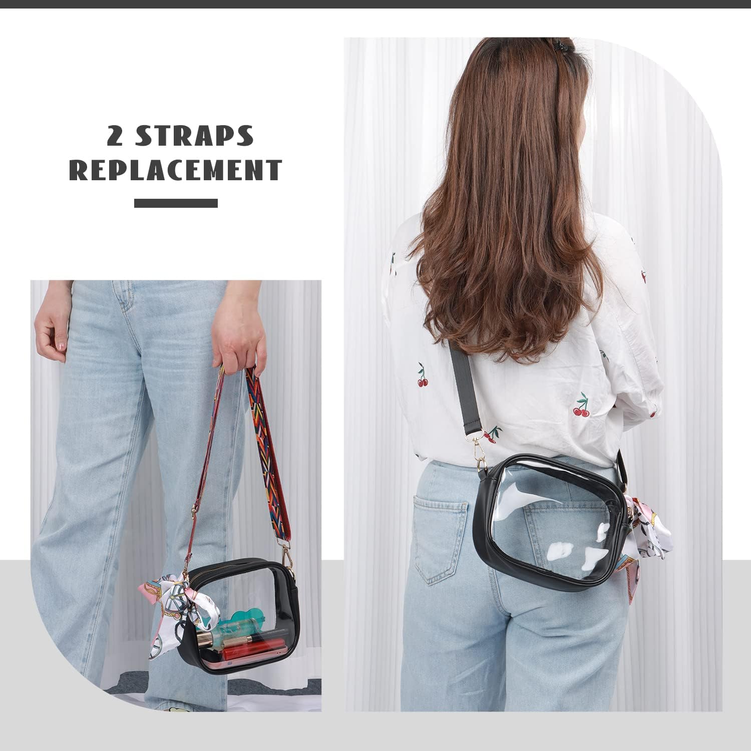 Oweisong Bolsa transparente para mujer, aprobada para estadios, correa de guitarra, bolsa de hombro transparente para conciertos deportivos
