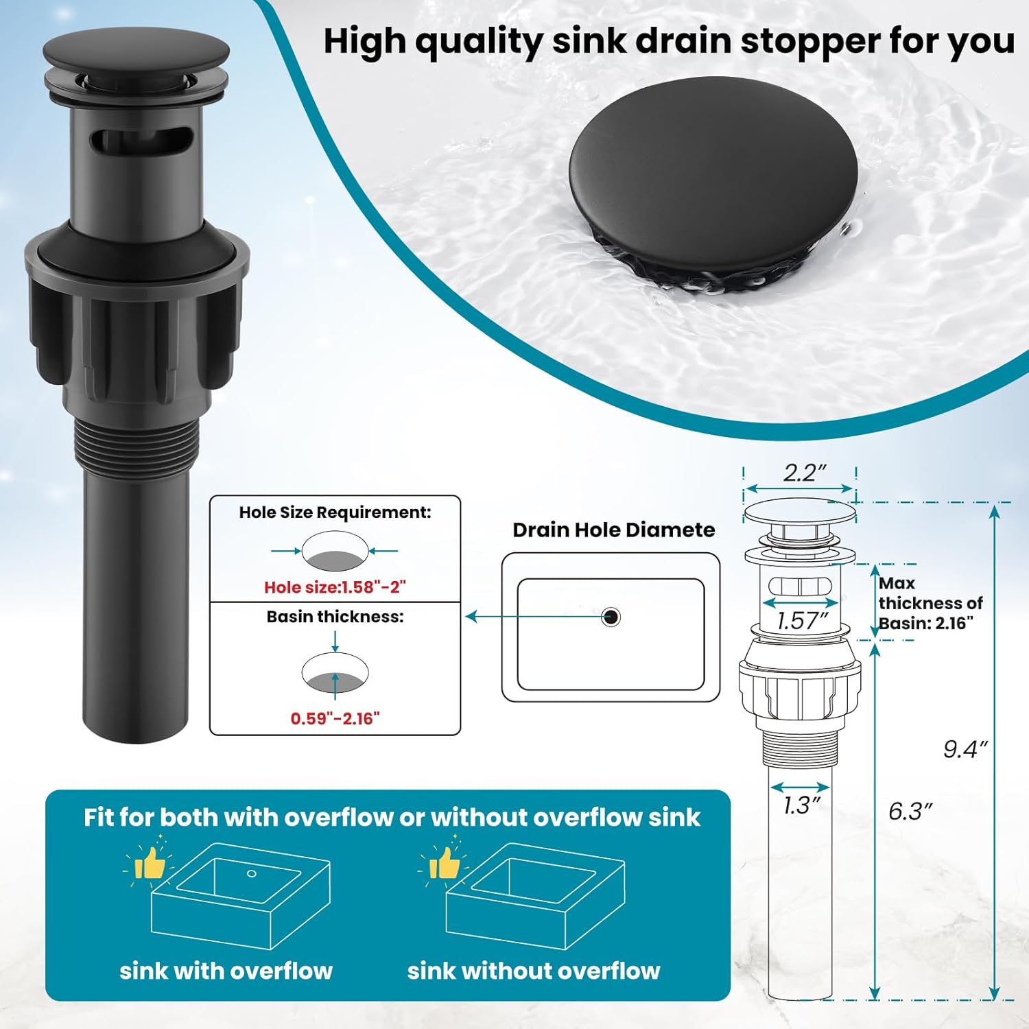 gotonovo Grifo de lavabo de baño negro mate de 3 agujeros con desagüe emergente de dos manijas extendidas de doble cruz pomos mezcladores montaje en