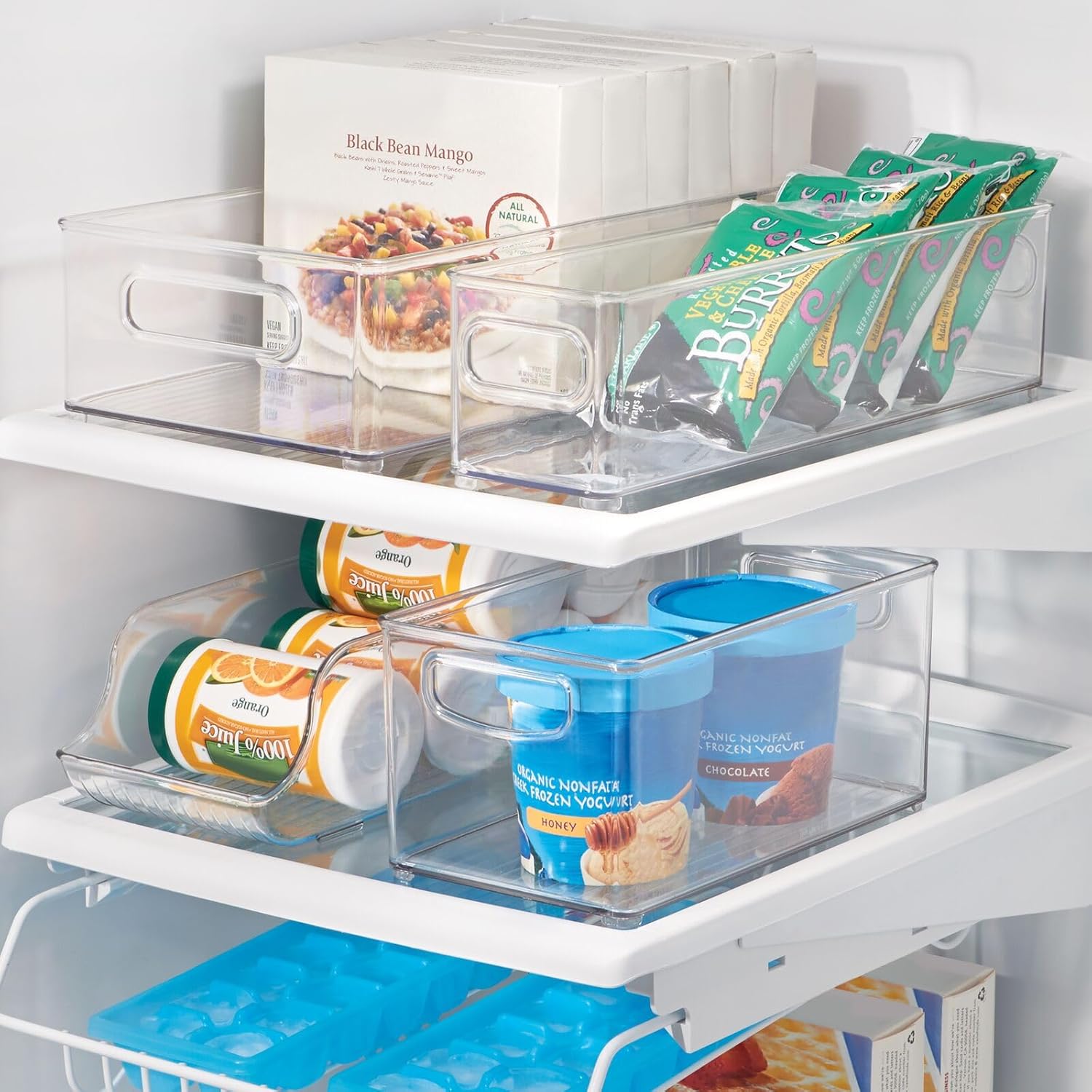mDesign Organizador de cocina de plástico, contenedor de almacenamiento con asas para despensa, armario, armario, neveracongelador, estantes,
