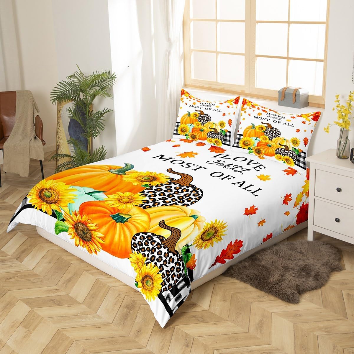 Manfei Juego de funda de edredón de otoño tamaño matrimonial, juego de ropa de cama de 3 piezas para niños y niñas, decoración de dormitorio de