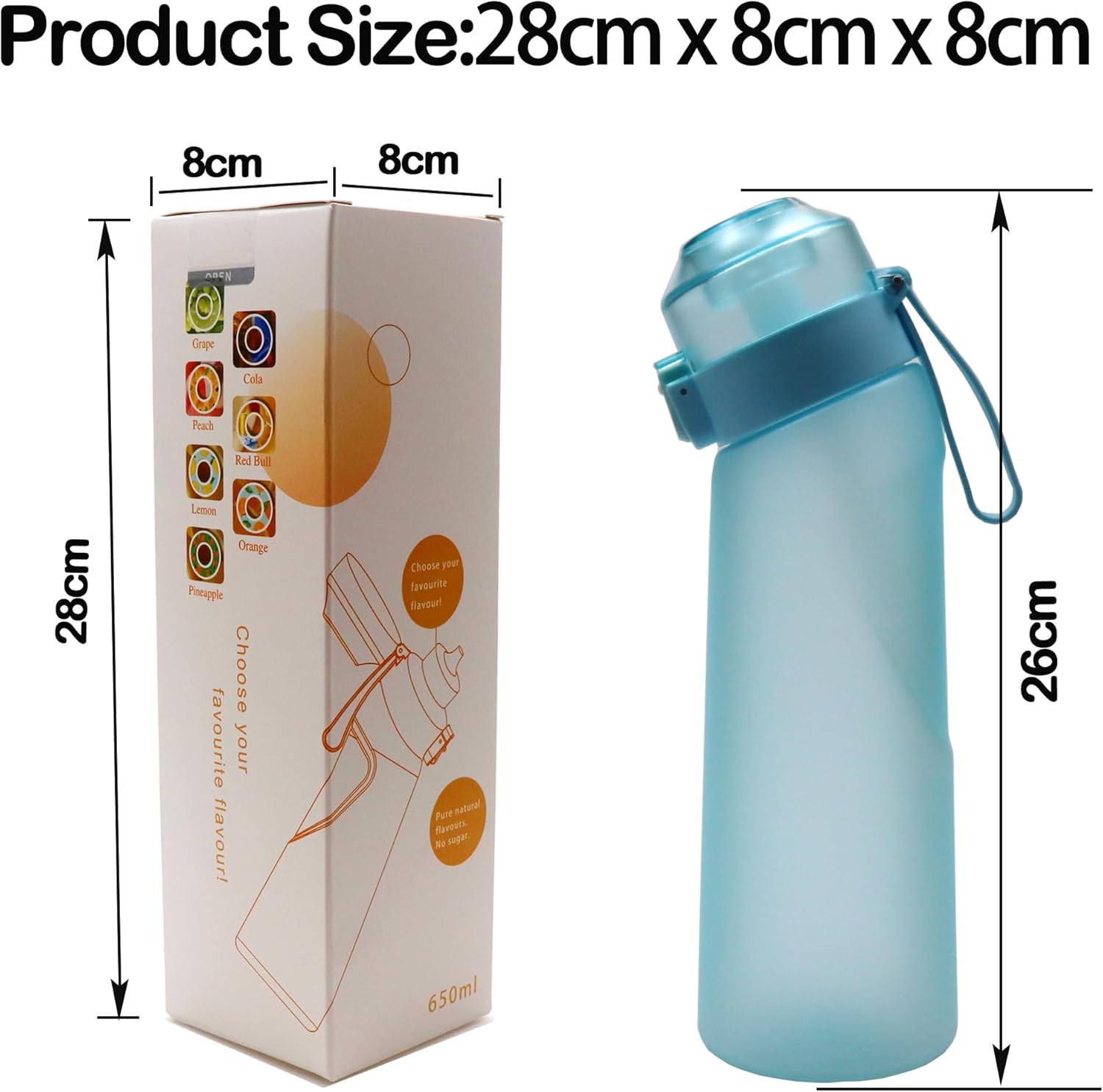 Botella de agua deportiva mejorada 2023 sin BPA, juego de botella de agua con fragancia de fruta de 22.1 fl oz, con 7 cápsulas de sabor, taza de