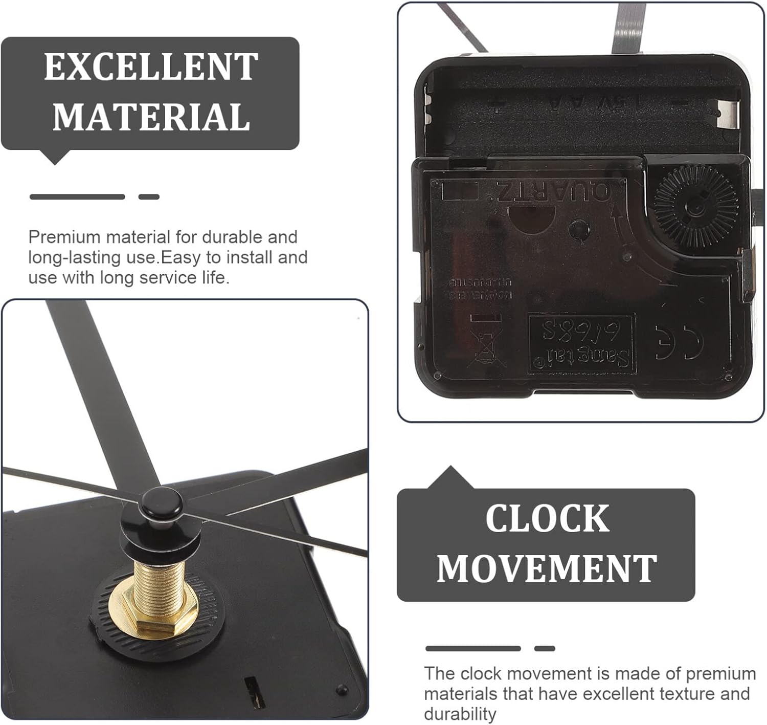 DECHOUS Kit de herramientas mecánicas Reloj de pared grande Reloj de pared de metal Reloj silencioso Movimiento Reloj de cuarzo Mecanismo de reloj