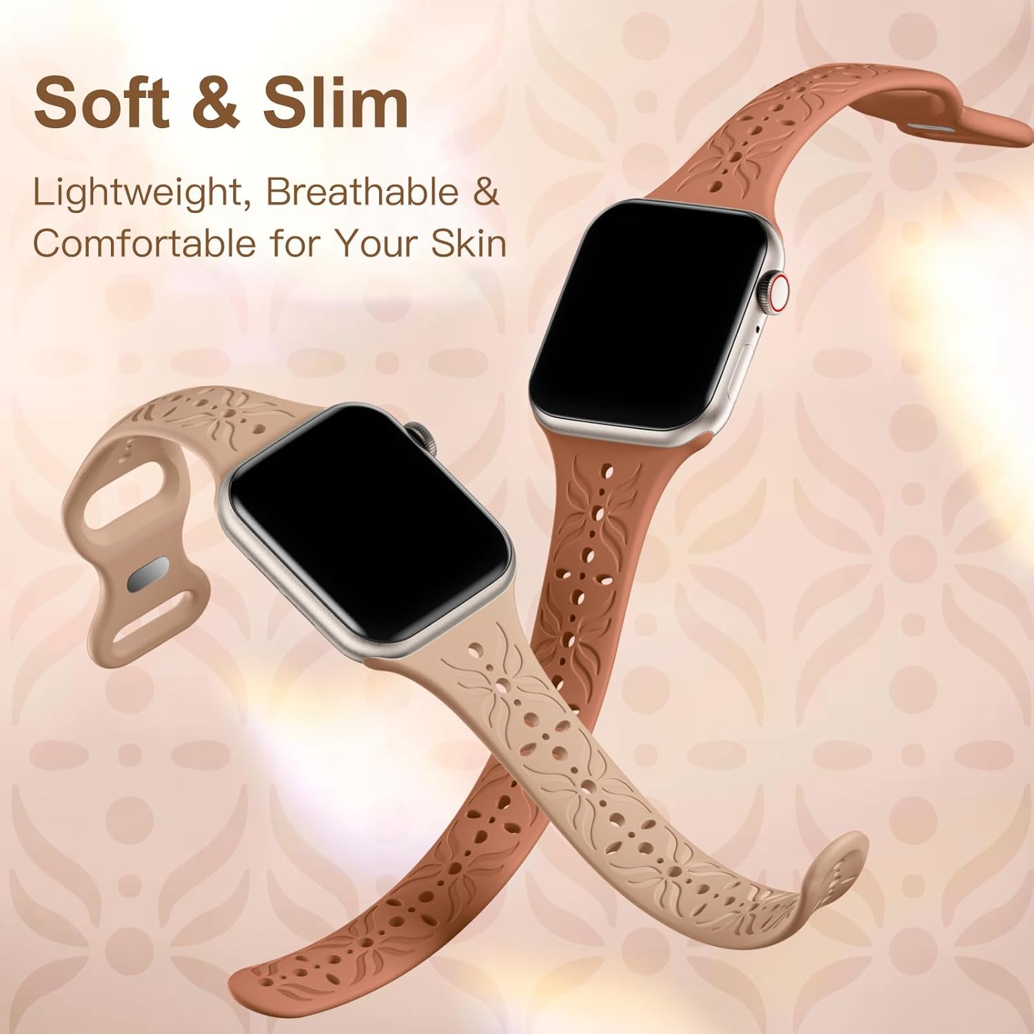 Maledan Paquete de 4 correas de silicona delgadas compatibles con Apple Watch Band de 1.496 in, 1.575 in, 1.614 in, 1.654 in, 1.732 in, 1.772 in,